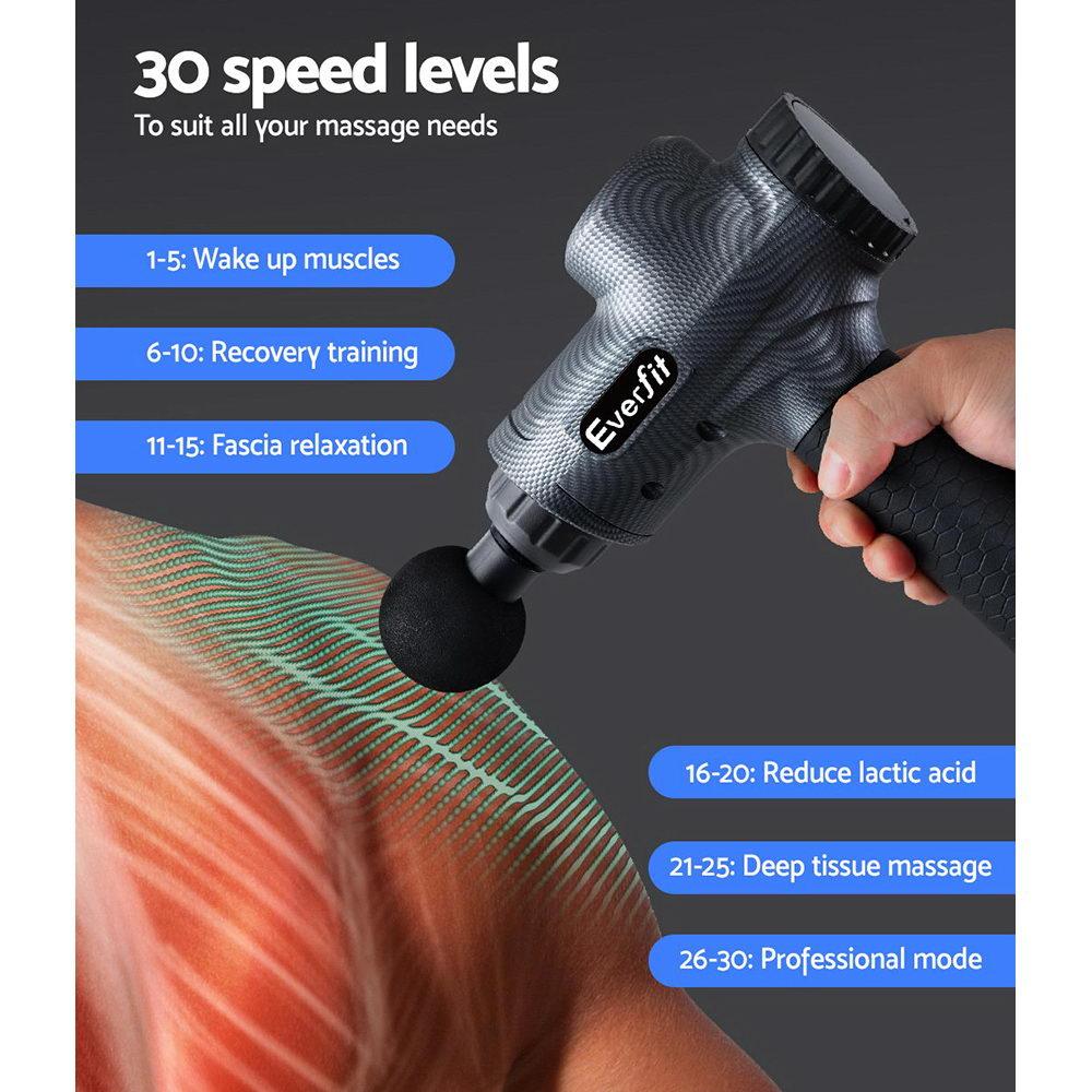 Everfit Massage Gun 30 Speed 6 Heads Vibration Muscle Massager