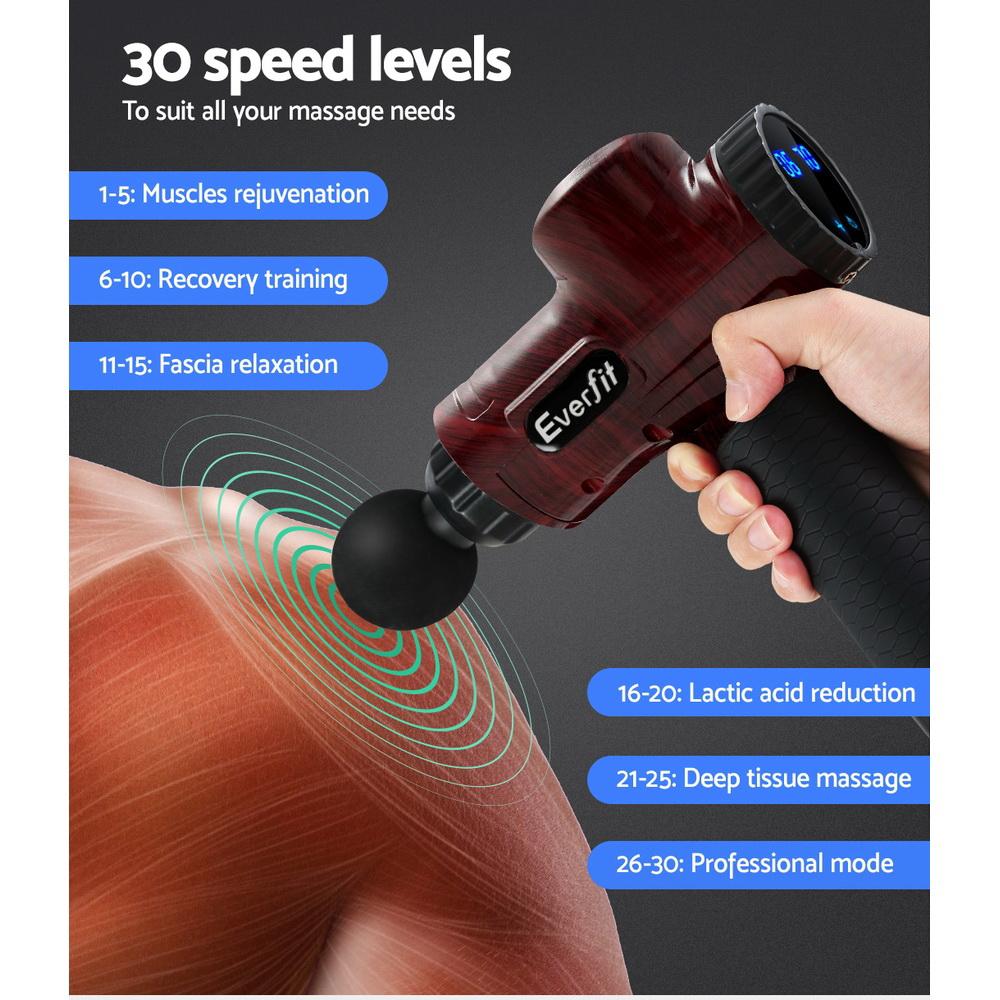 Everfit Massage Gun 30 Speed 6 Heads Vibration Muscle Massager