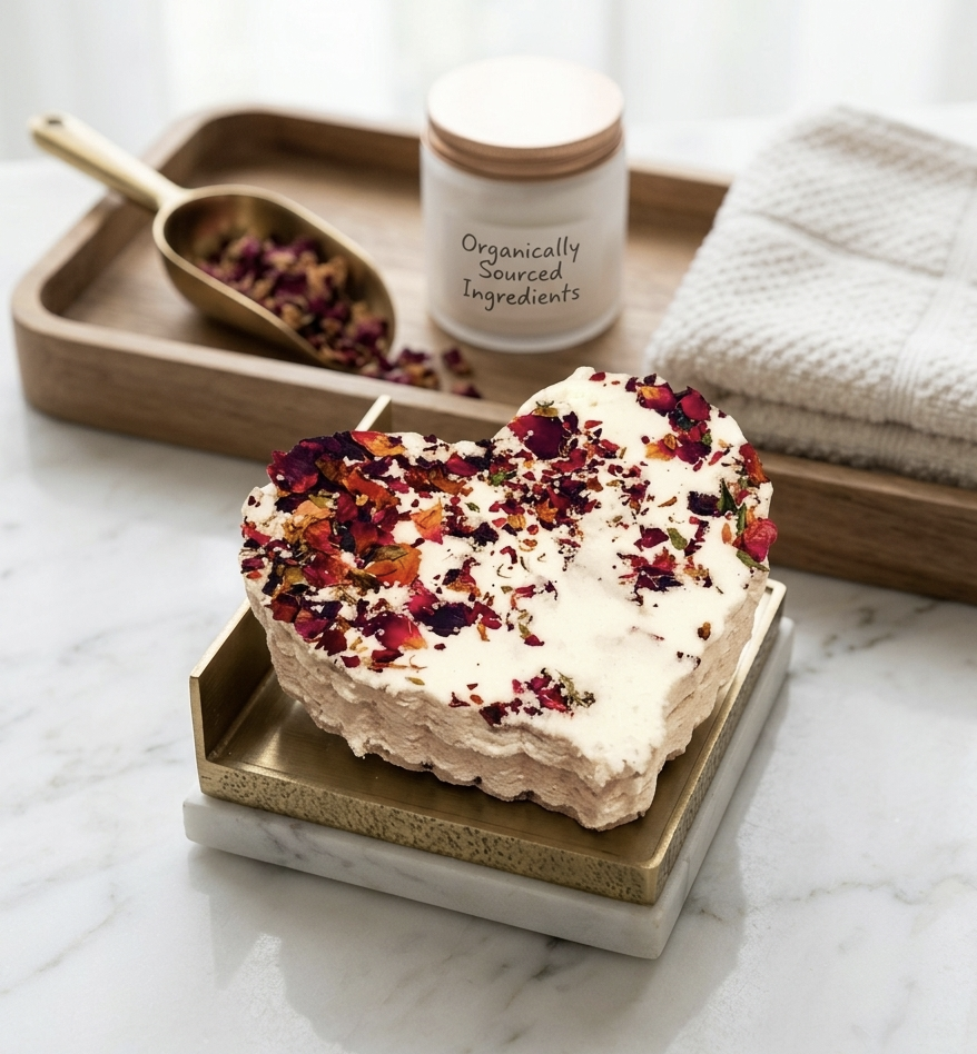 Rose heart bath bomb / organic bath bomb /