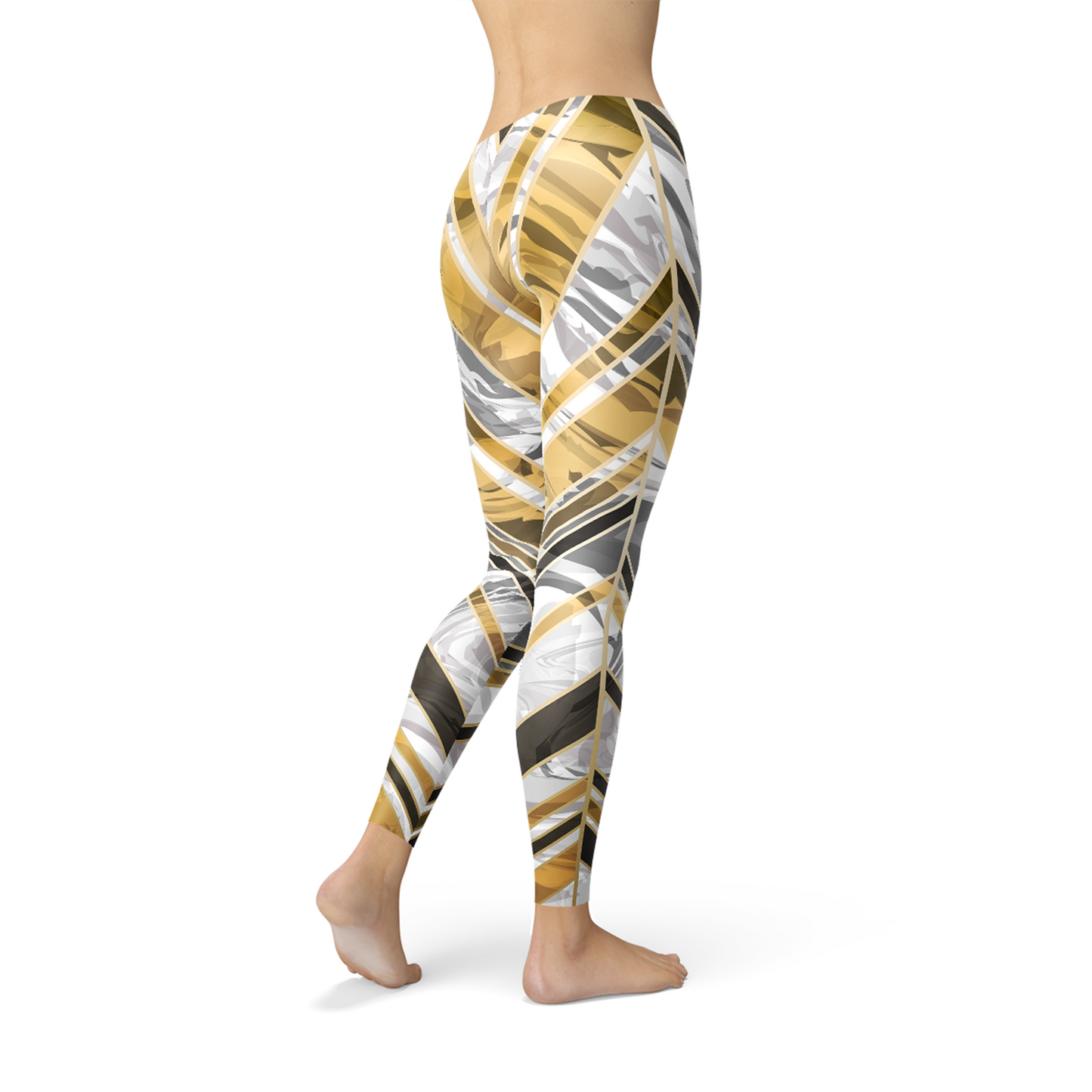 Womens White Marble w/ Black Gold Lines Leggings