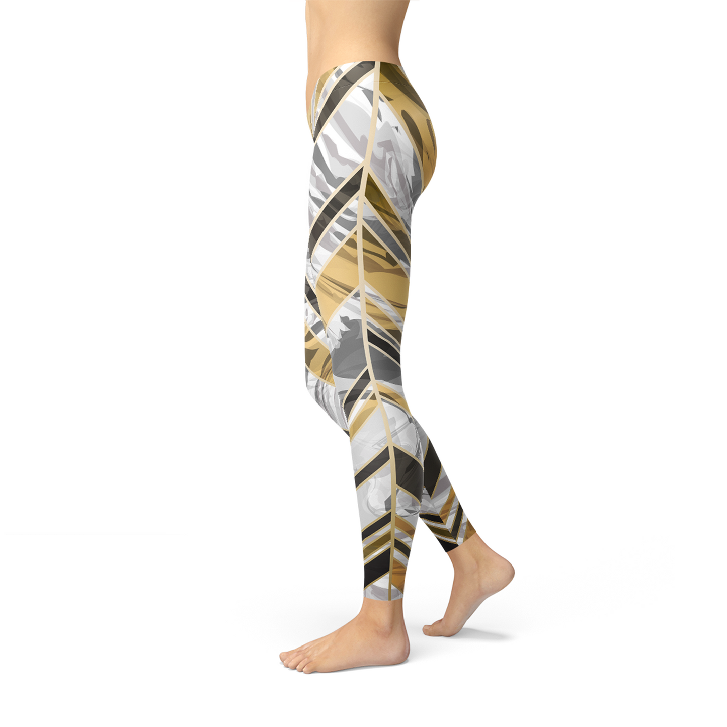 Womens White Marble w/ Black Gold Lines Leggings