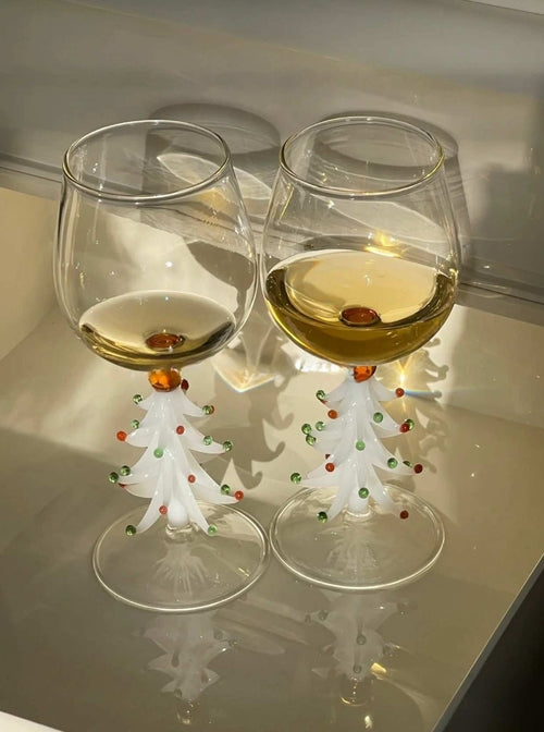 Handblown Christmas Tree Wine Glasses Set of 2 Pcs